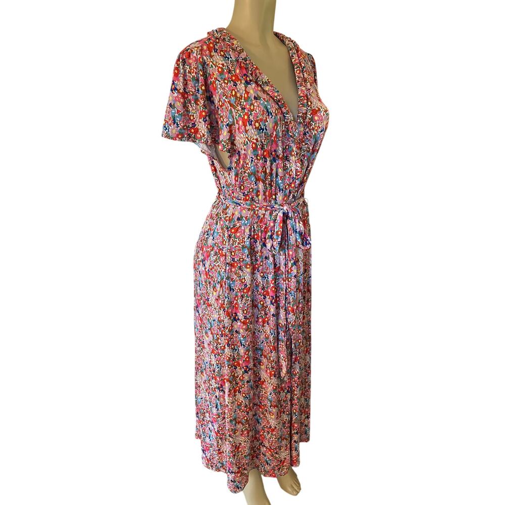 Women US-14R Boden Nicola Jersey Tea Dress Midi Multicolor Floral Print Stretchy